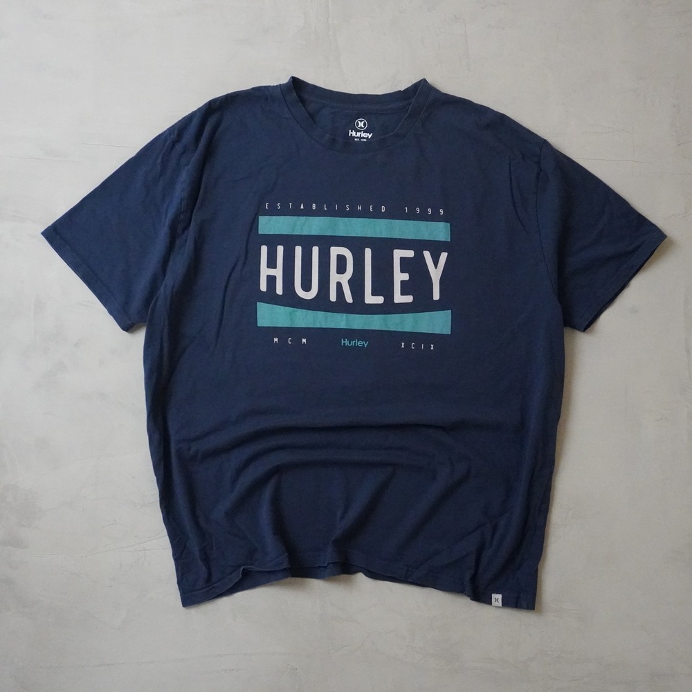 Hurley Mens XXL Graphic T-Shirt Navy Blue Established 1999 Cotton Short Sleeve